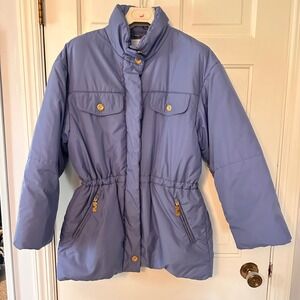 VTG Designer Mondi Puffer Coat Germany Winter Gold Accents Cornflower Blue